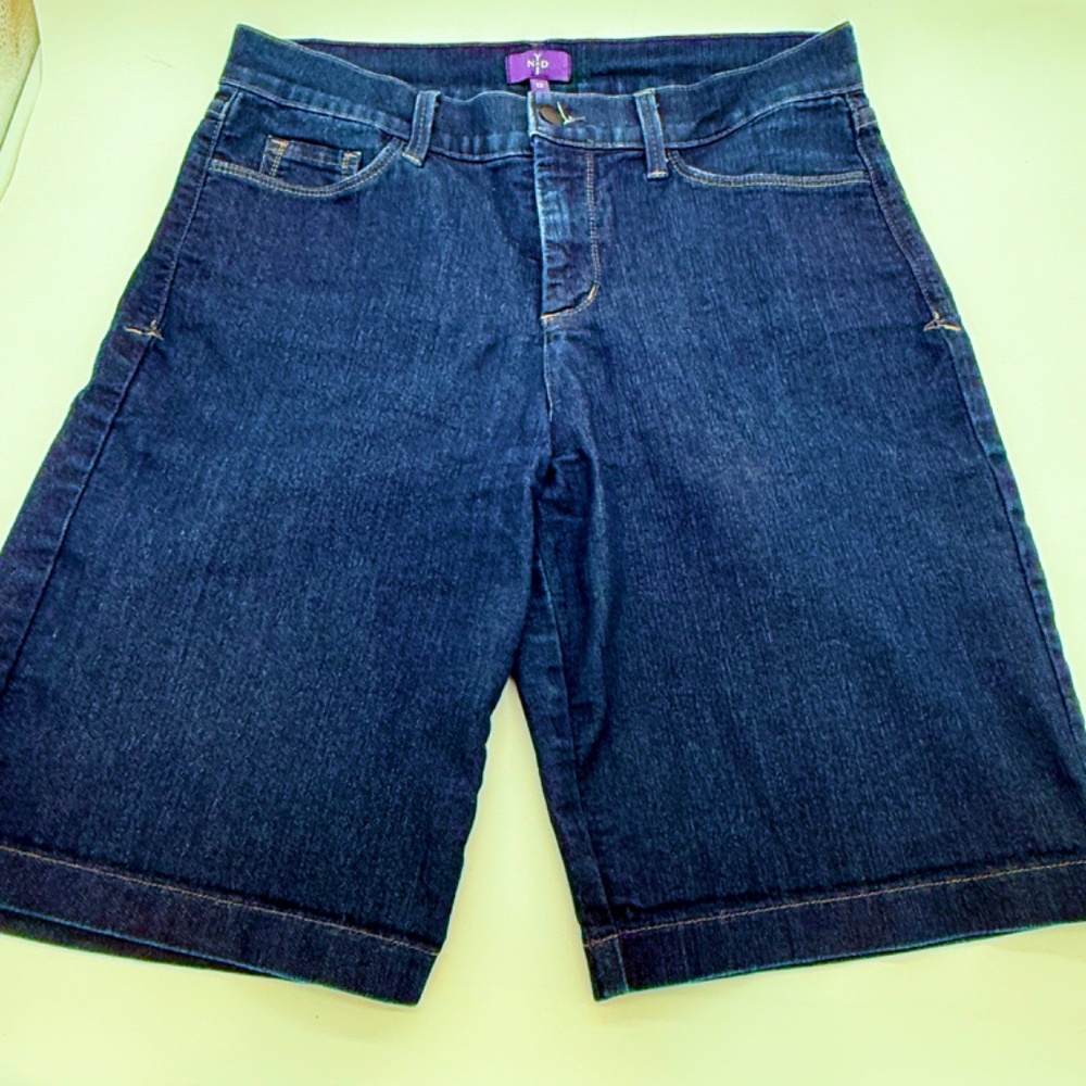 NYDJ Dark Blue Denim Shorts Size 12 Slightly Stretchy Longer Length 10.25